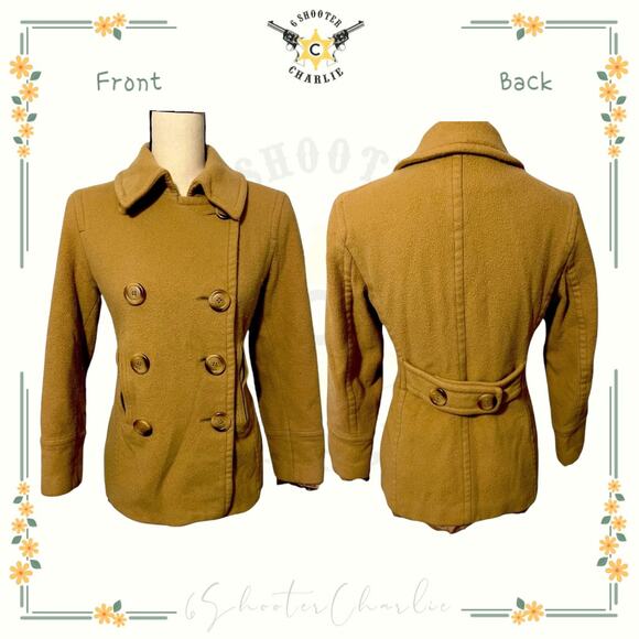 ESPRIT Size Small Double Breasted Camel Wool Fully Lined Collar Peacoat Jacket - Picture 1 of 6